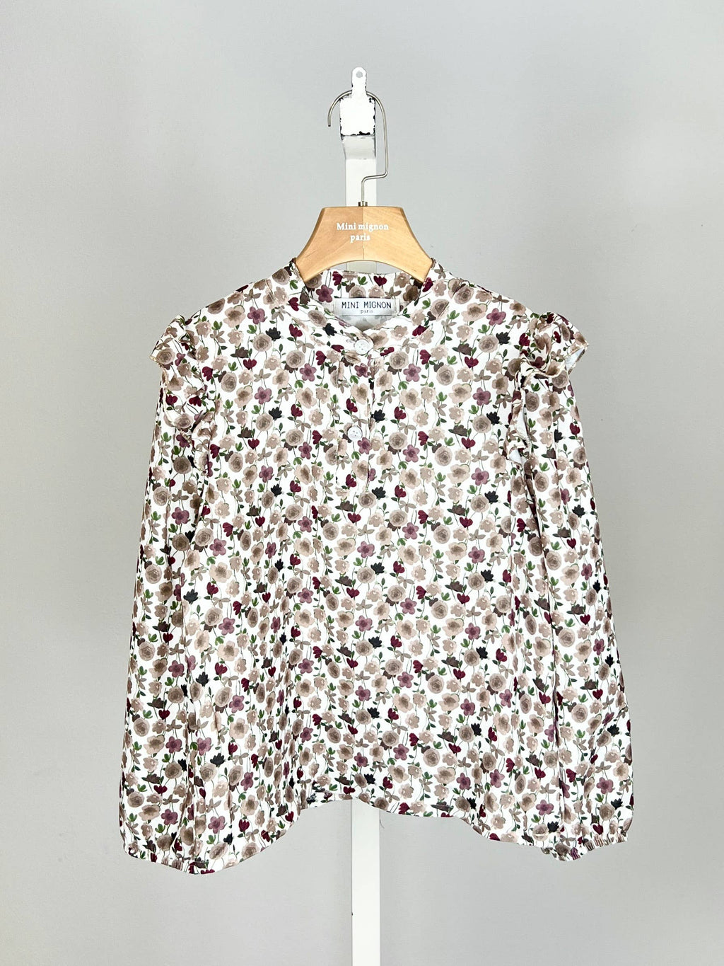 Floral long-sleeve top with ruffles for girls