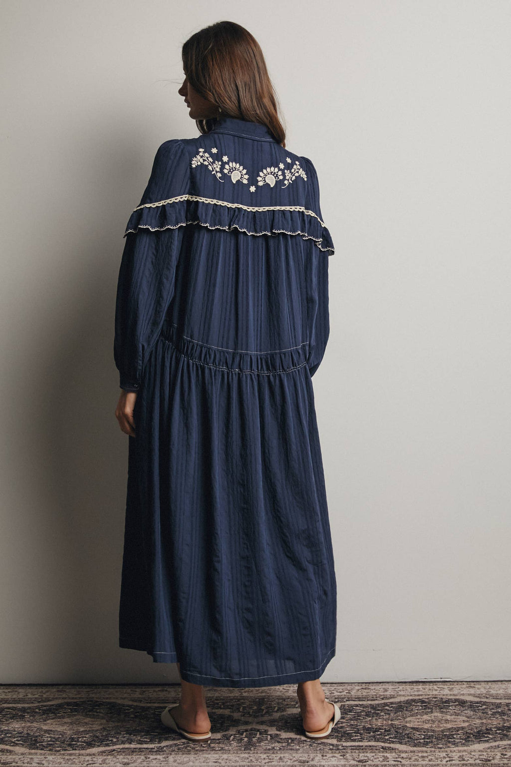 Embroidered Ruffle Trim Maxi Dress FD0018