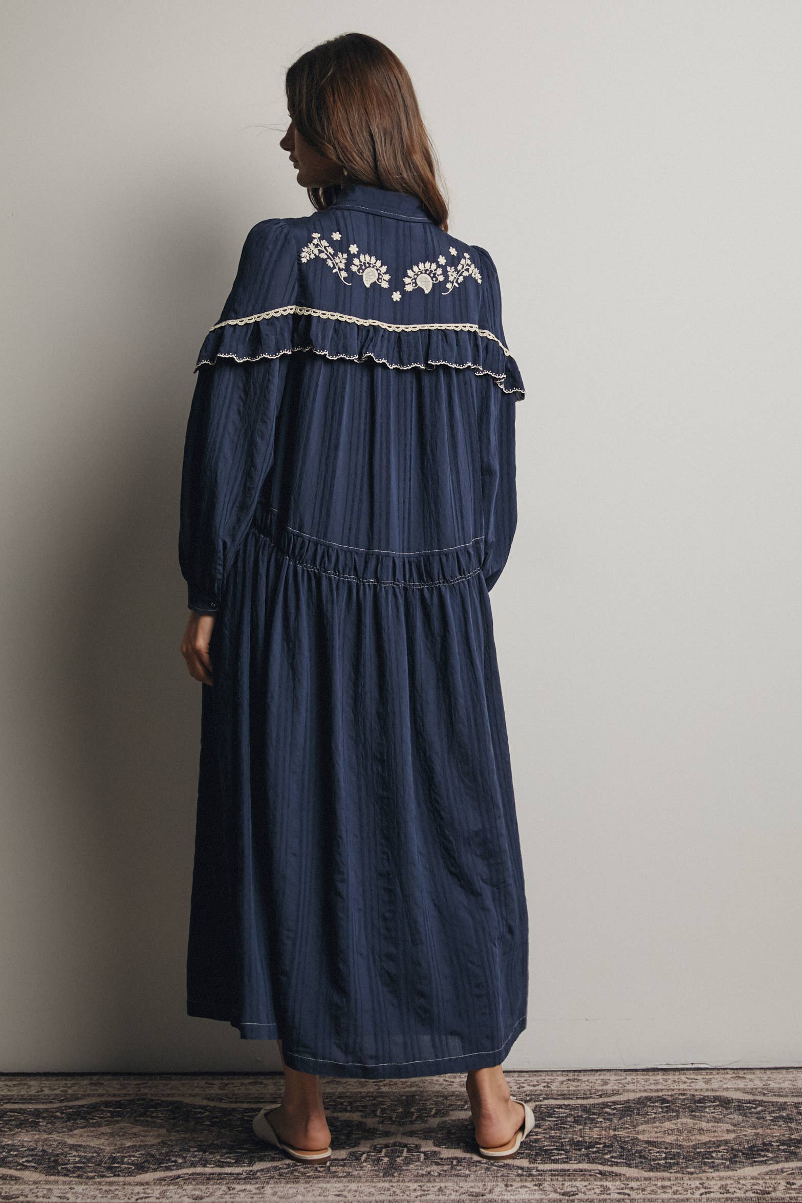 Embroidered Ruffle Trim Maxi Dress FD0018