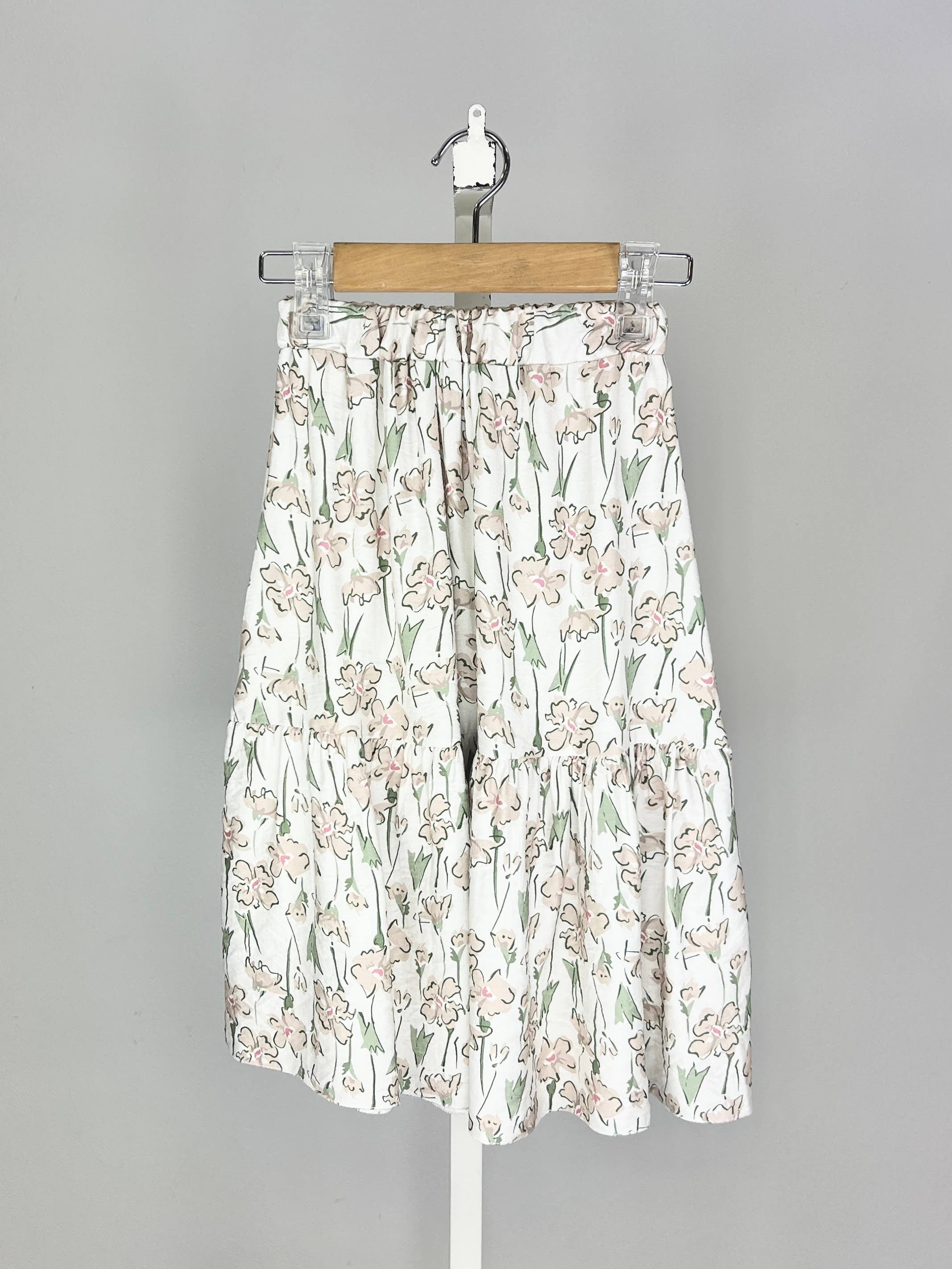 Long tiered skirt with ruffle and floral print for girls