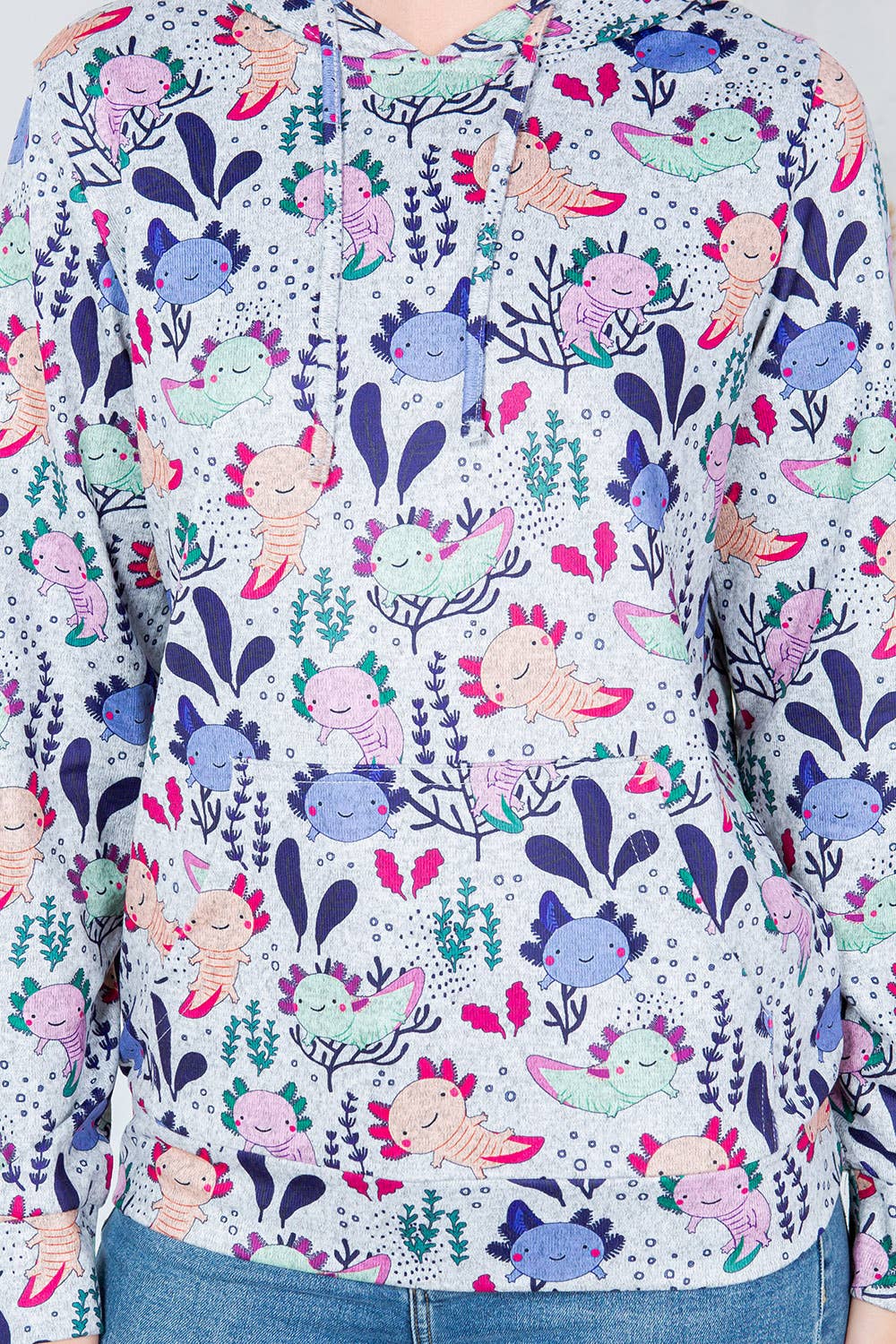 Axolotl Print Soft Sweater Knit Pullover Hoodie