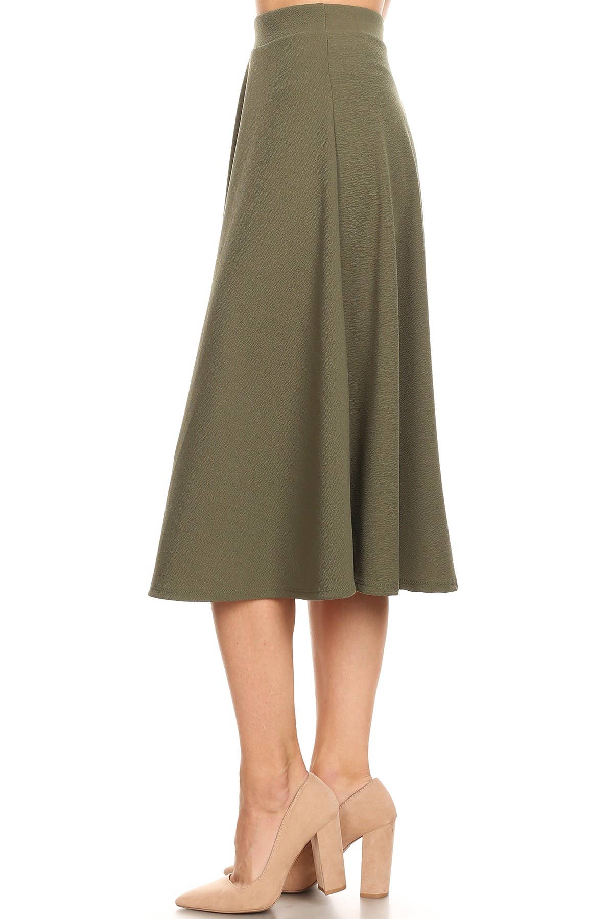 Women's Solid Basic Casual A-line Flared Midi Skirt