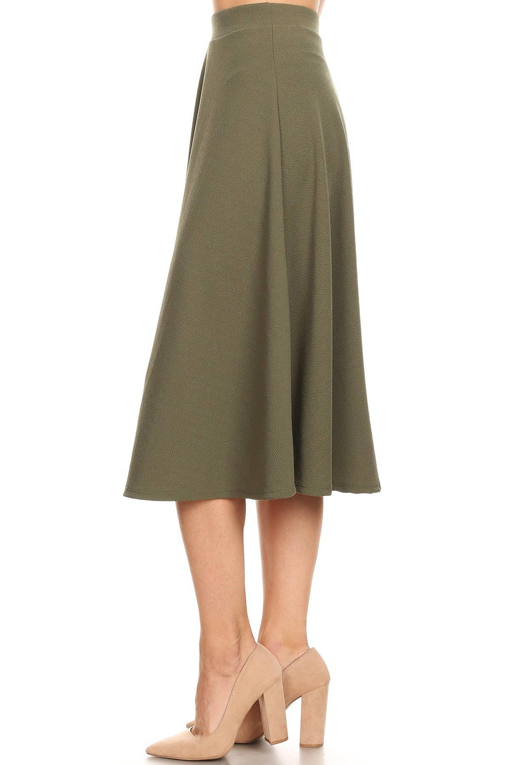 Women's Solid Basic Casual A-line Flared Midi Skirt
