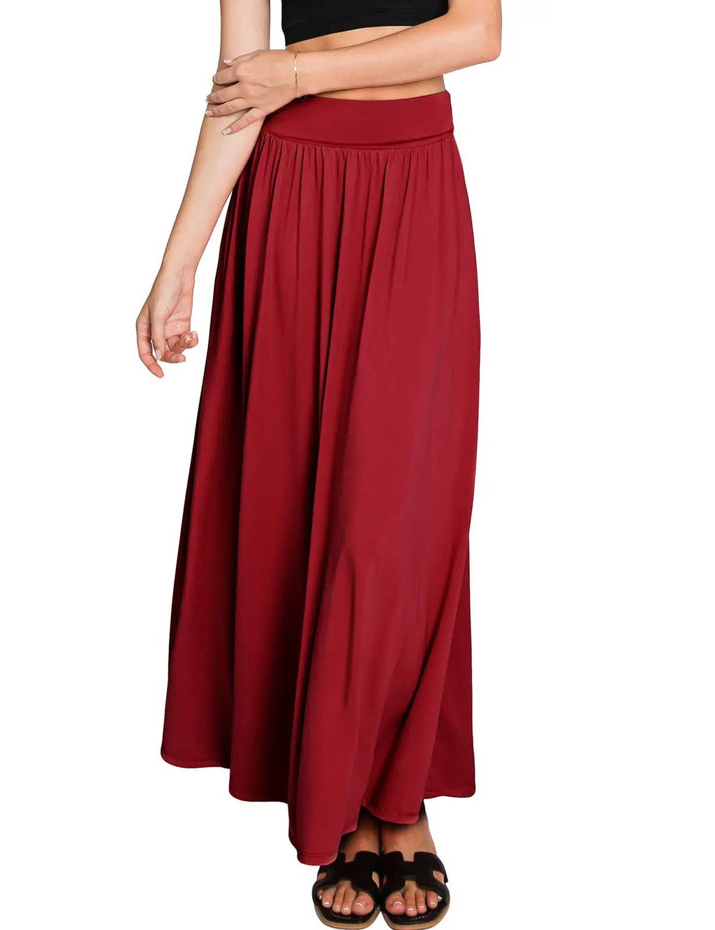 High Waist Pleated Elastic Maxi Skirt Women