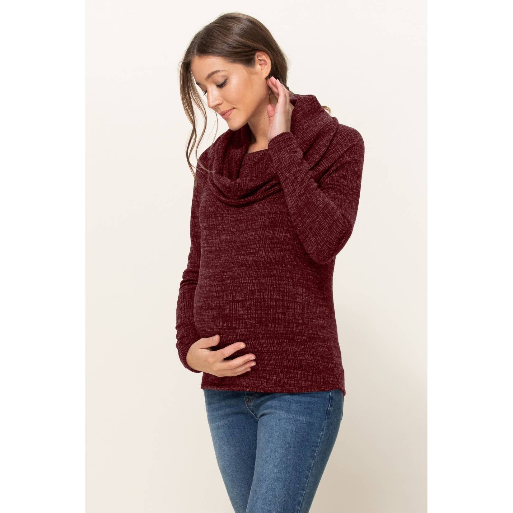 Cowl Neck Sweater Knit Maternity Top