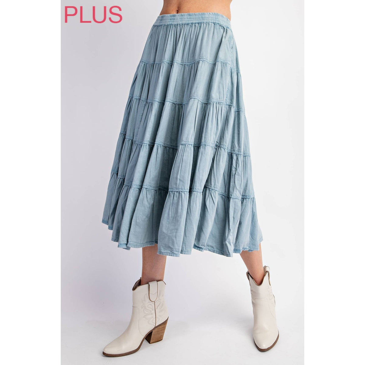PLUS WASHED RELAXED FULL SWING MIDI SKIRT