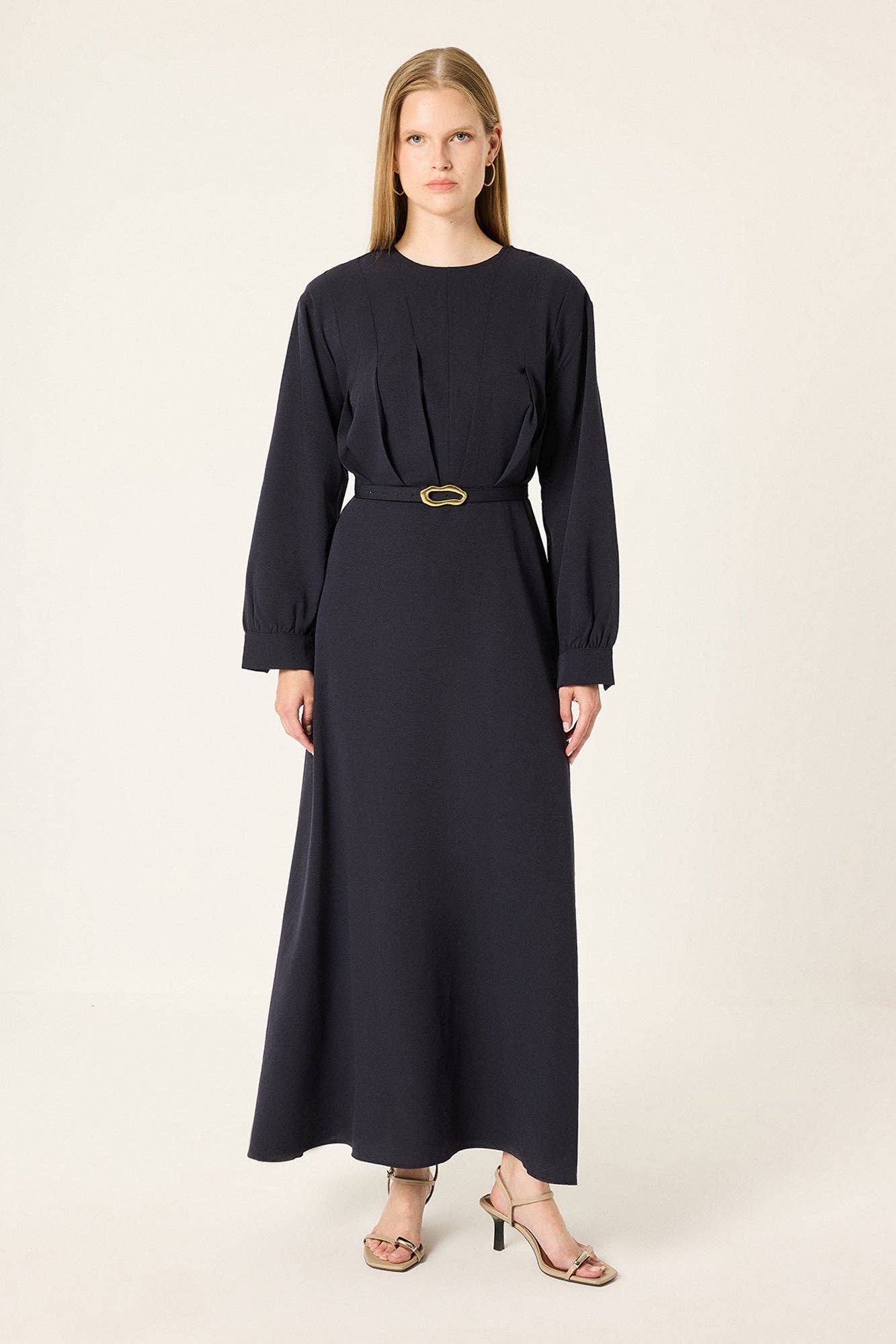 Belted Pleated Maxi Dress