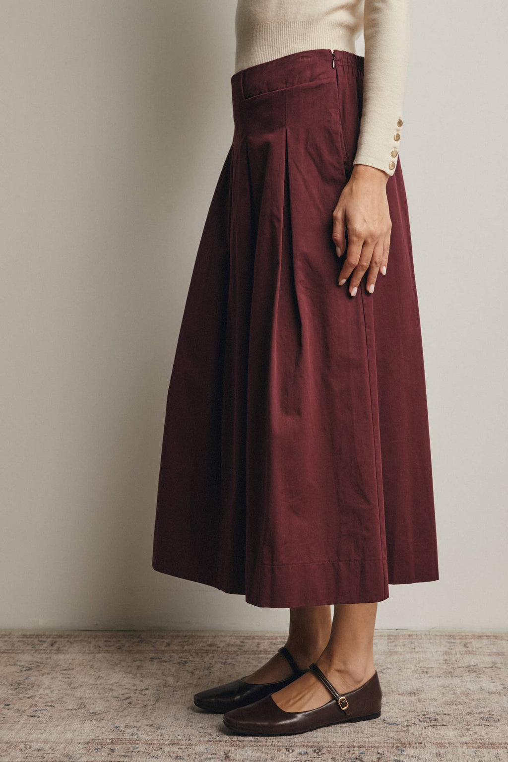 Pleated A-Line Midi Skirt