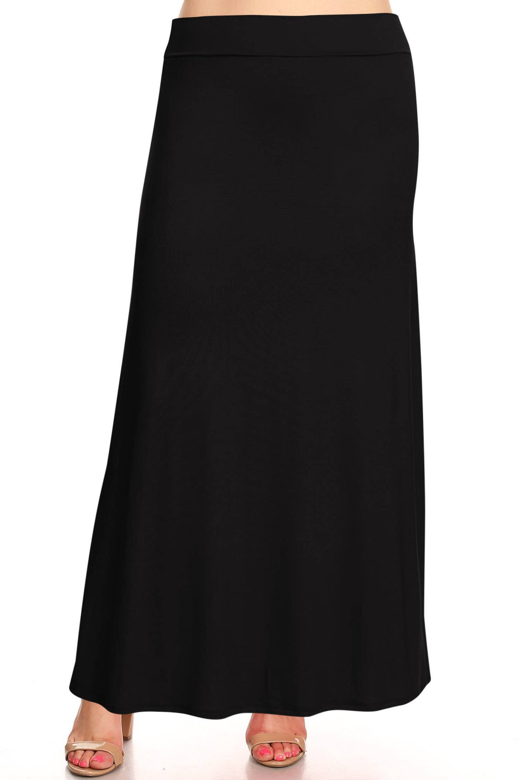 Women's Plus Size Foldable  Waist  Solid Long Maxi Skirt