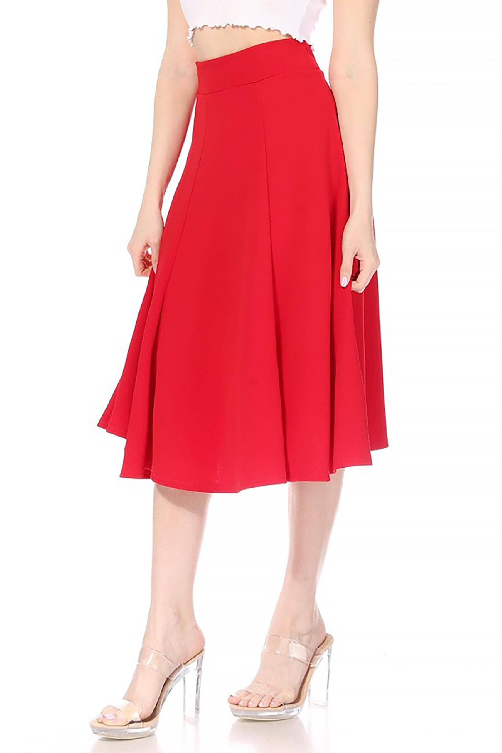 Women's Classic Solid Flared Midi A-Line Skirt