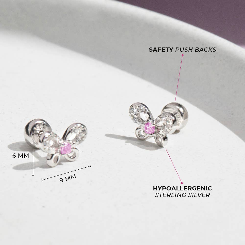 CZ Petite Butterfly Baby / Kids Earrings - Sterling Silver