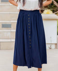 Women's high-waisted solid pleated simple midi A-line skirt