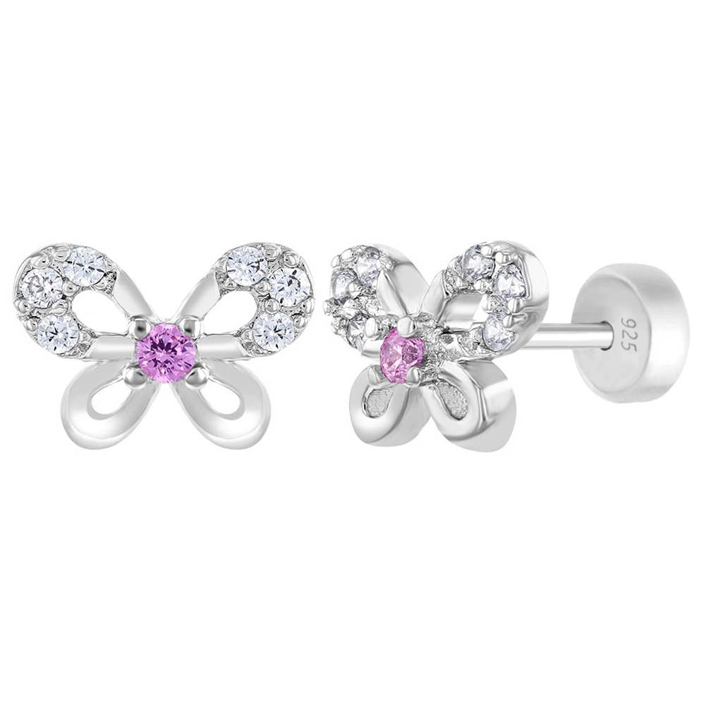 CZ Petite Butterfly Baby / Kids Earrings - Sterling Silver