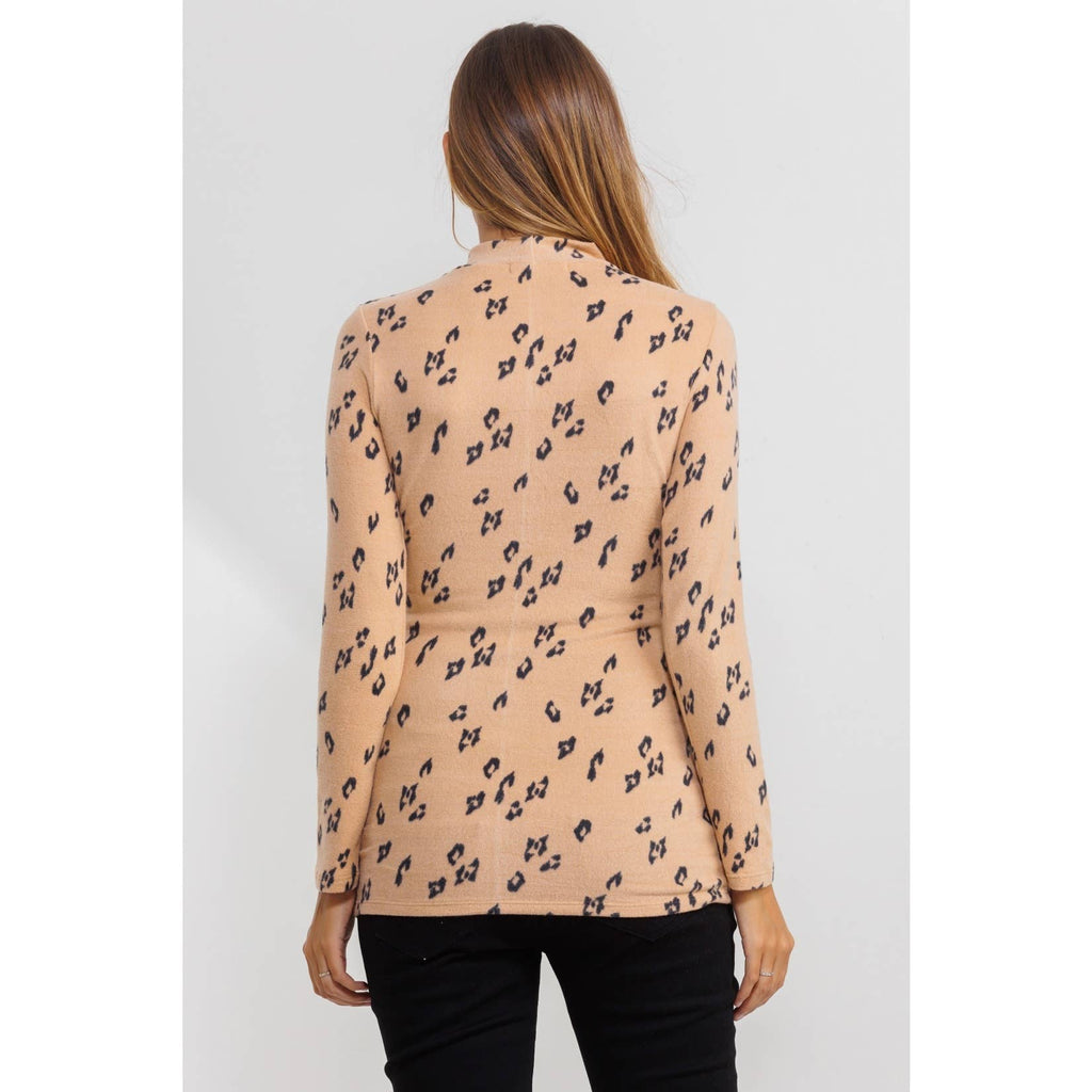Animal Print Mock Neck Long Sleeve Maternity Top