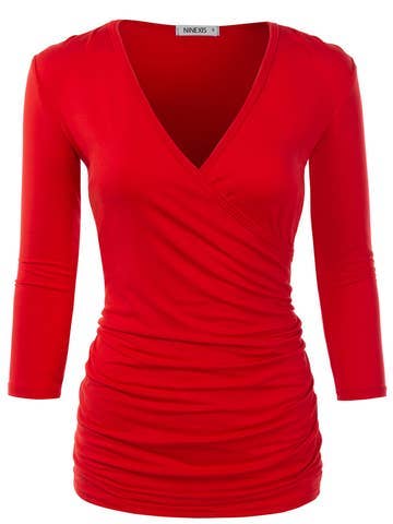 3/4 Sleeve Tank Tops Deep V-Neck Surplice Wrap