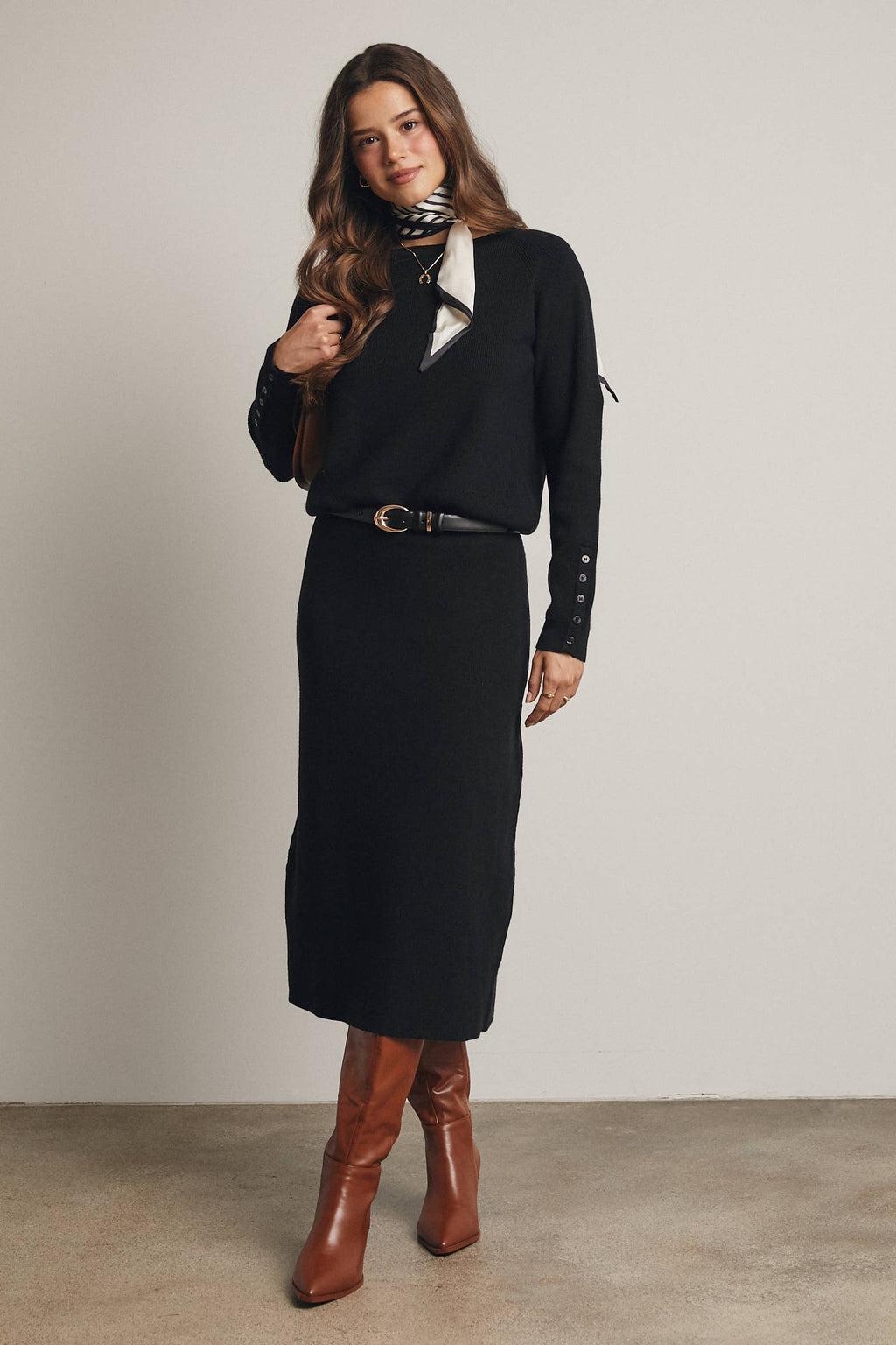 Ribbed Cuff Sweater & Midi Skirt Knit Set FWSET001