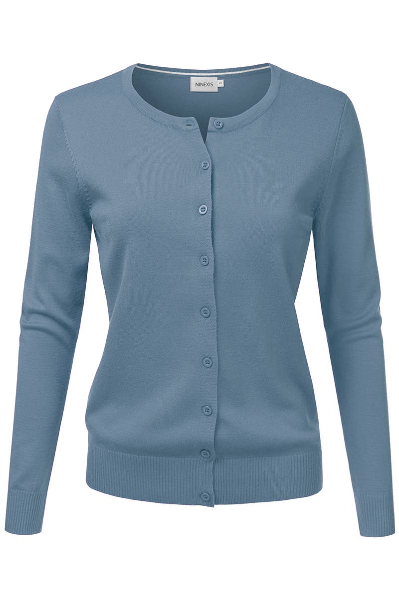 AWOCAL310_Button Down Soft Knit Long Sleeve Cardigan Sweater