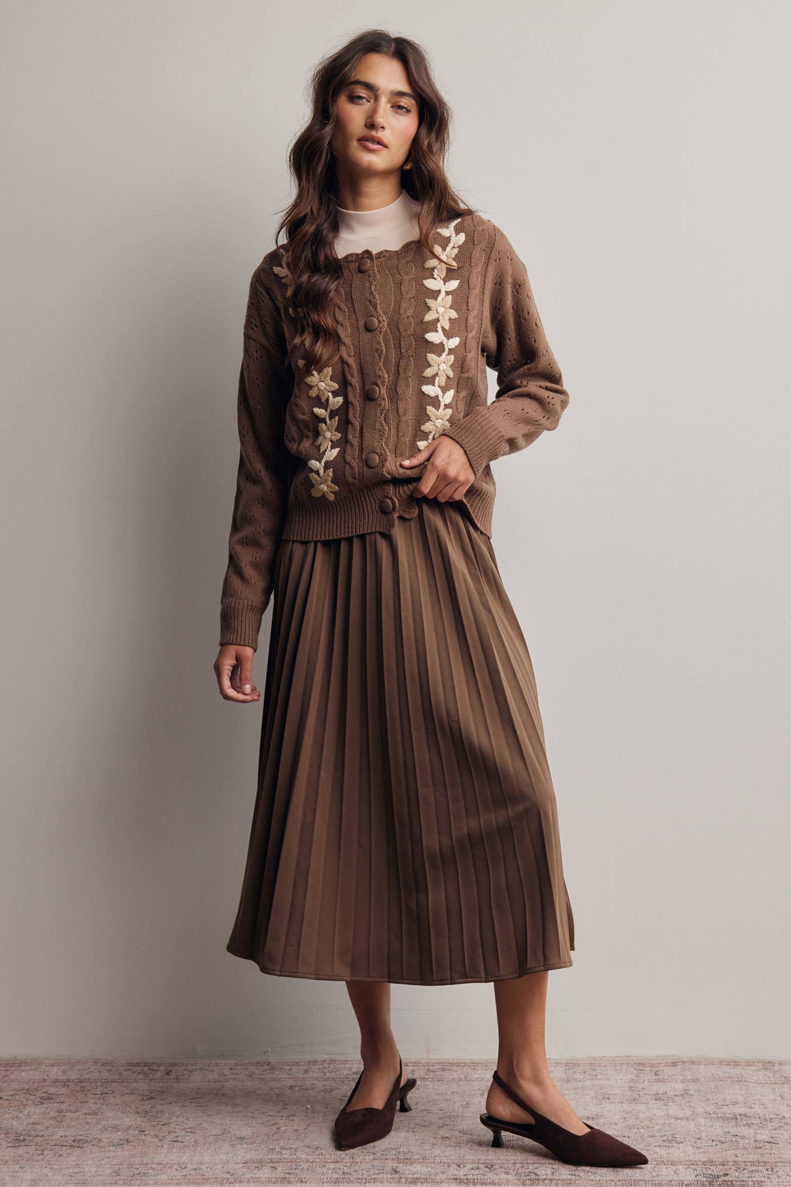 Stretch Pleated Midi Skirt FSK0027