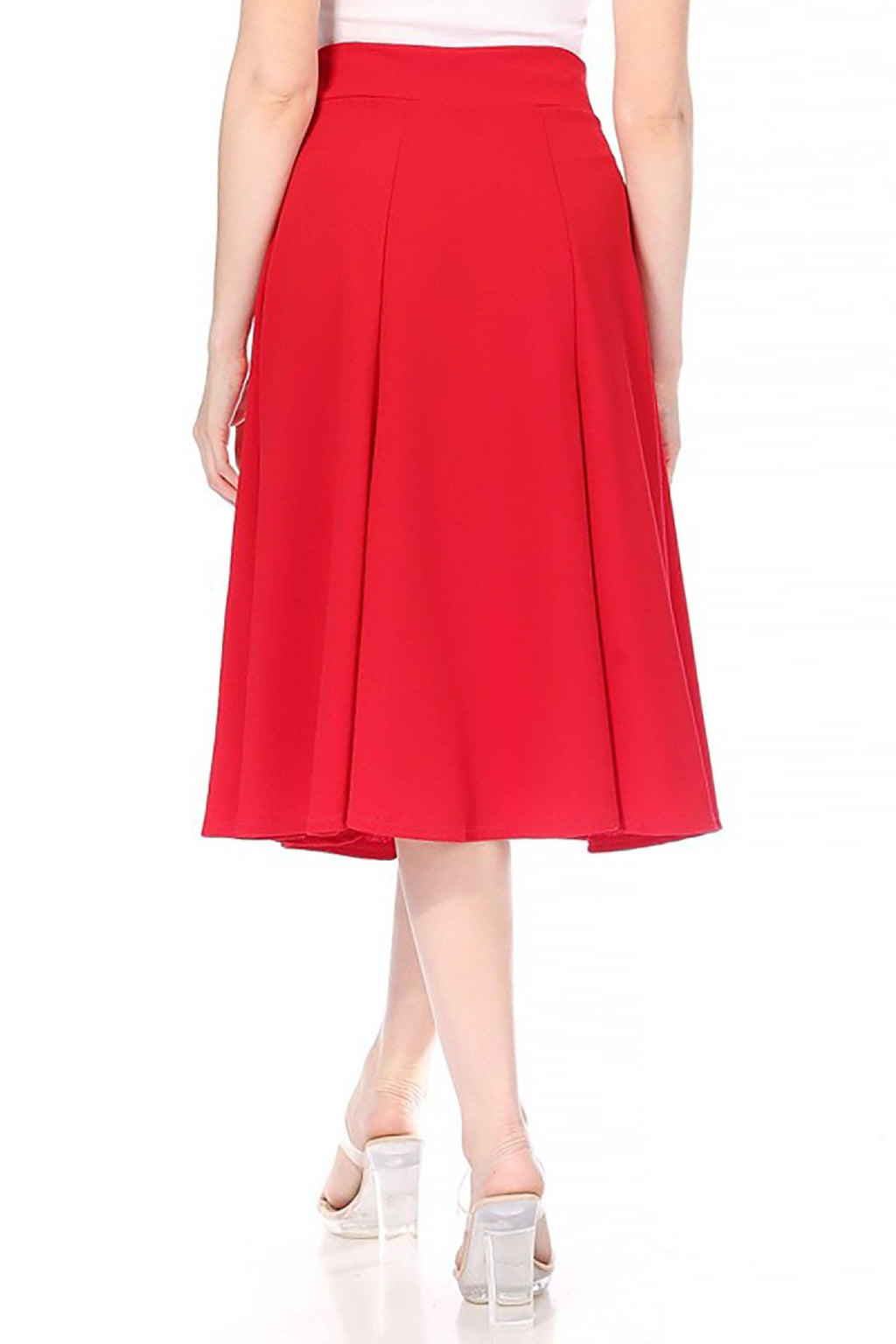 Women's Classic Solid Flared Midi A-Line Skirt