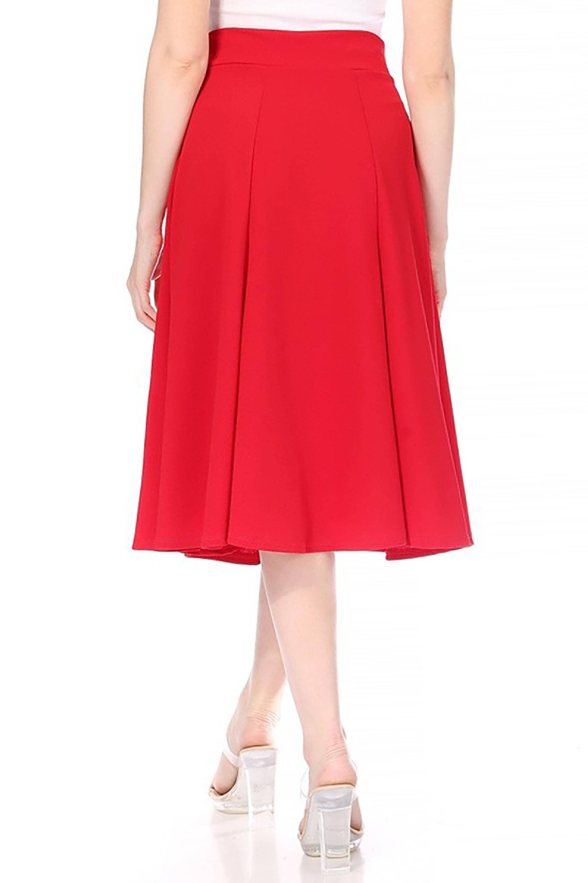 Women's Classic Solid Flared Midi A-Line Skirt