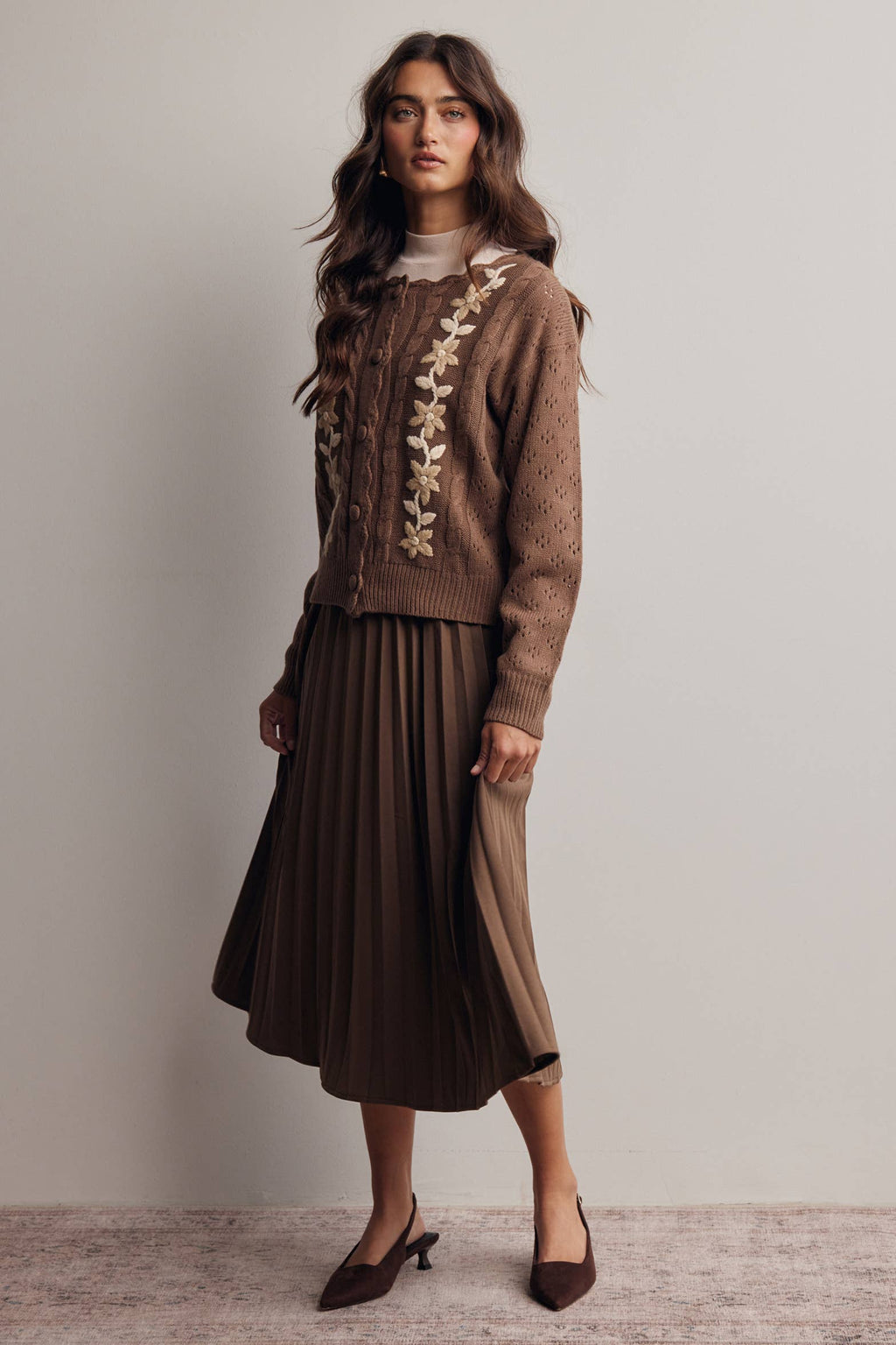 Stretch Pleated Midi Skirt FSK0027