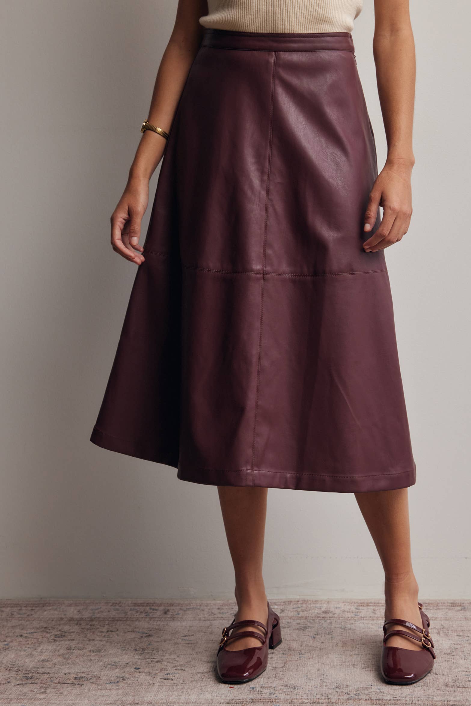 Faux Leather A-Line Midi Skirt FSK0026