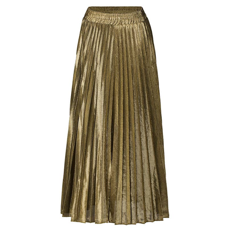 Metallic Elastic waist pleated skirt