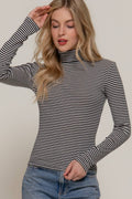 Long Slv Turtle Neck Y/d Stripe Top