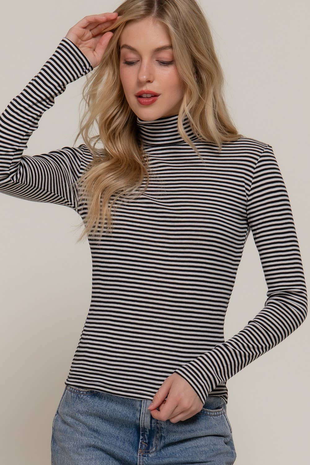 Long Slv Turtle Neck Y/d Stripe Top