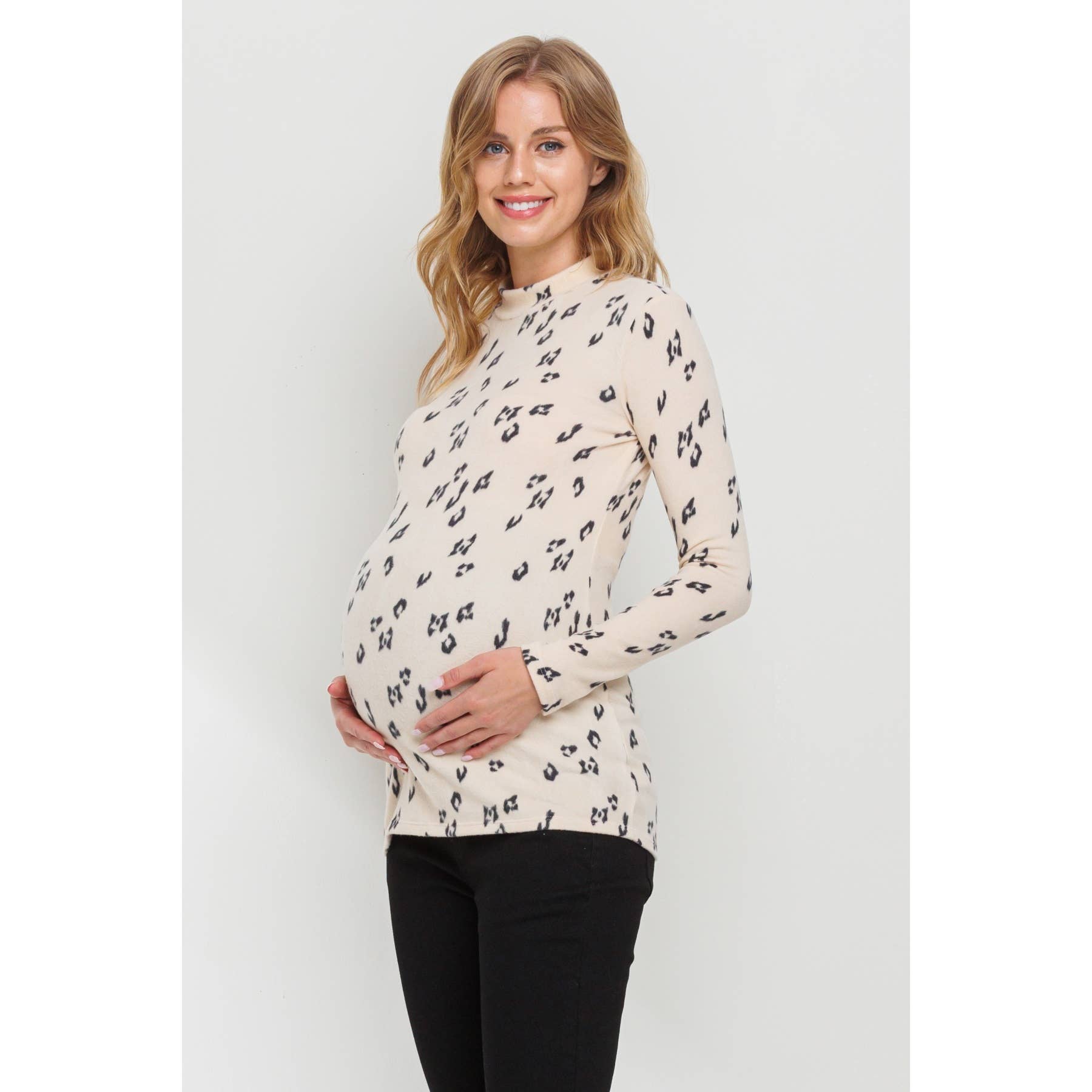 Animal Print Mock Neck Long Sleeve Maternity Top