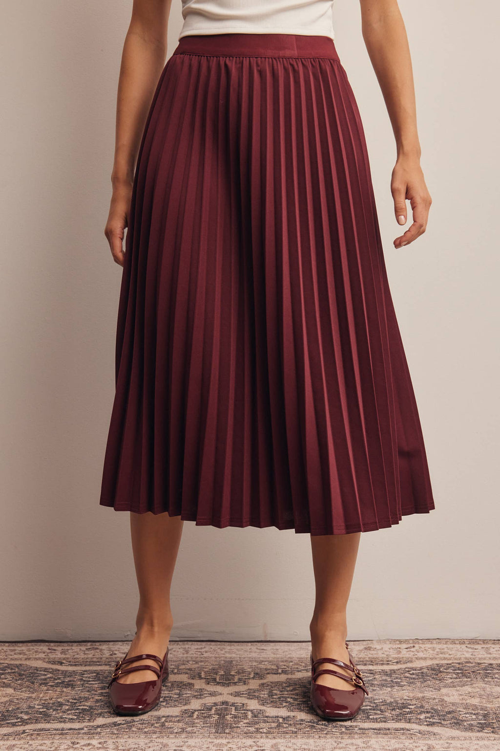 Stretch Pleated Midi Skirt FSK0027