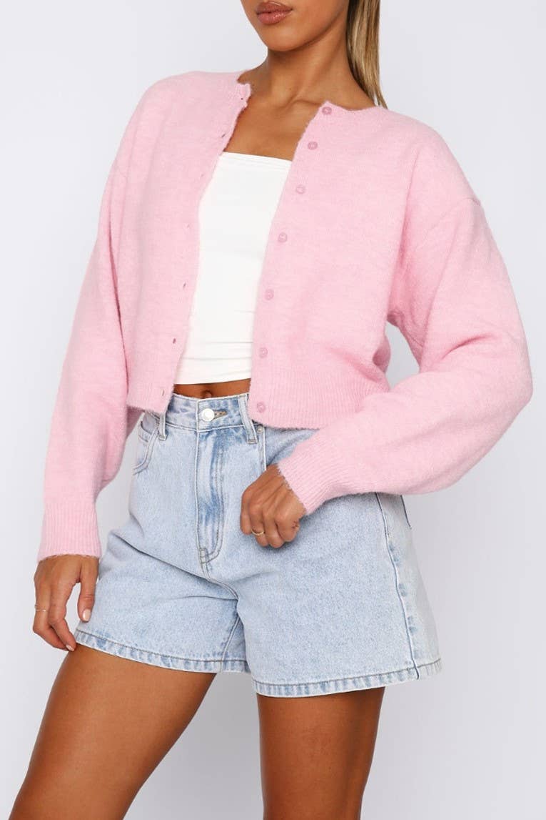 Plain R-neck button down knit cardigan
