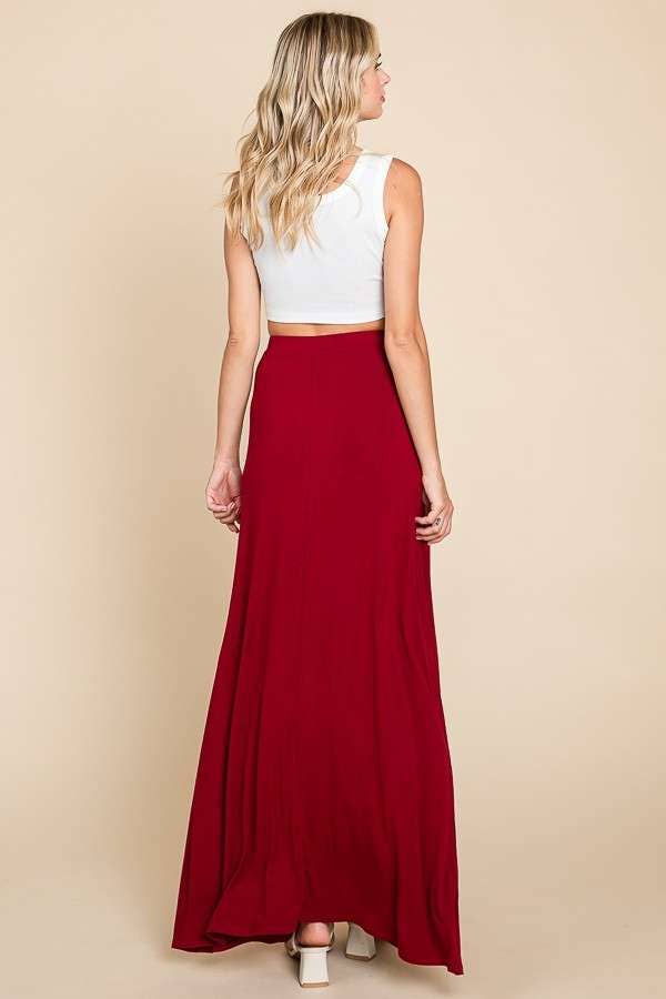 CBA1847 - DRAW STRING FLARE MAXI SKIRT