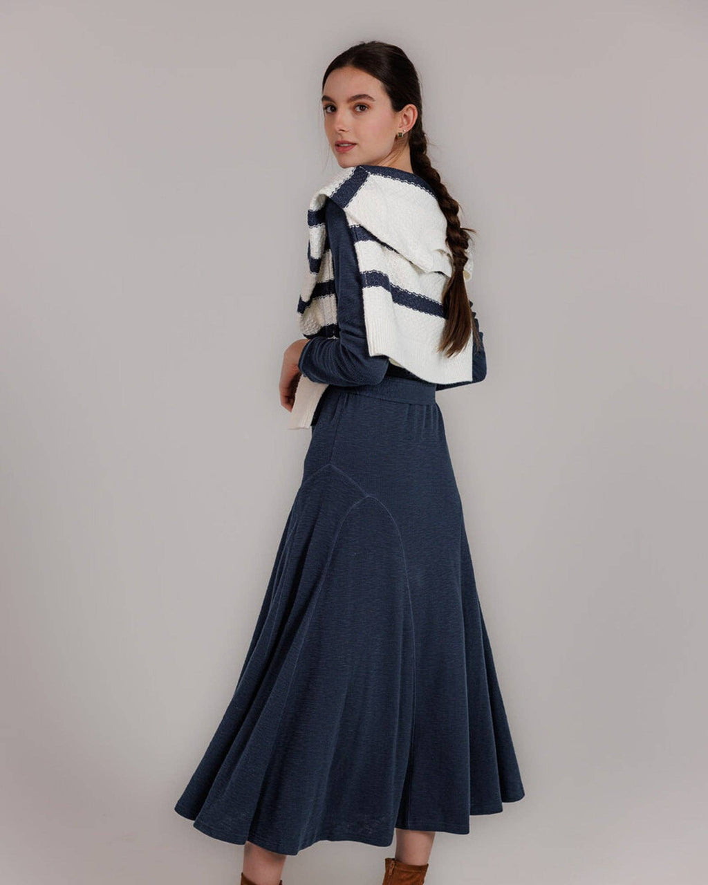 Destination Long Sleeve Midi Length Navy Knit Dress