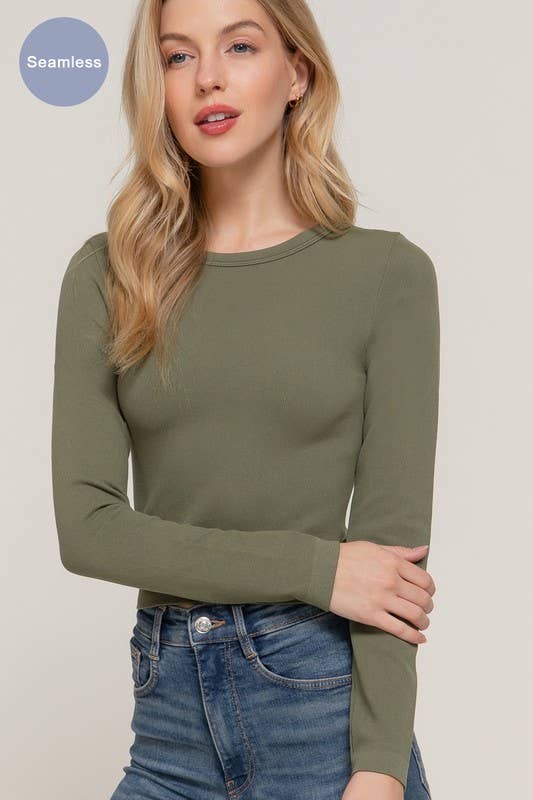 Long Sleeve Crew Neck Rib Seamless Top