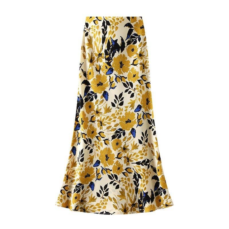 Satin Floral Print Skirt