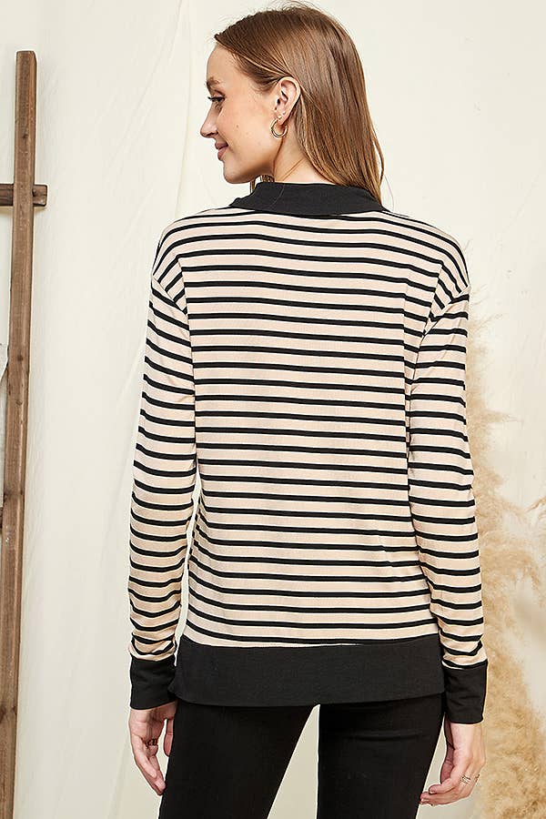 CAY1242LS - STRIPE SWEATSHIRT TOP WITH COLLAR