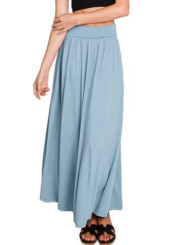 High Waist Elastic Closure Gather Maxi Skirt