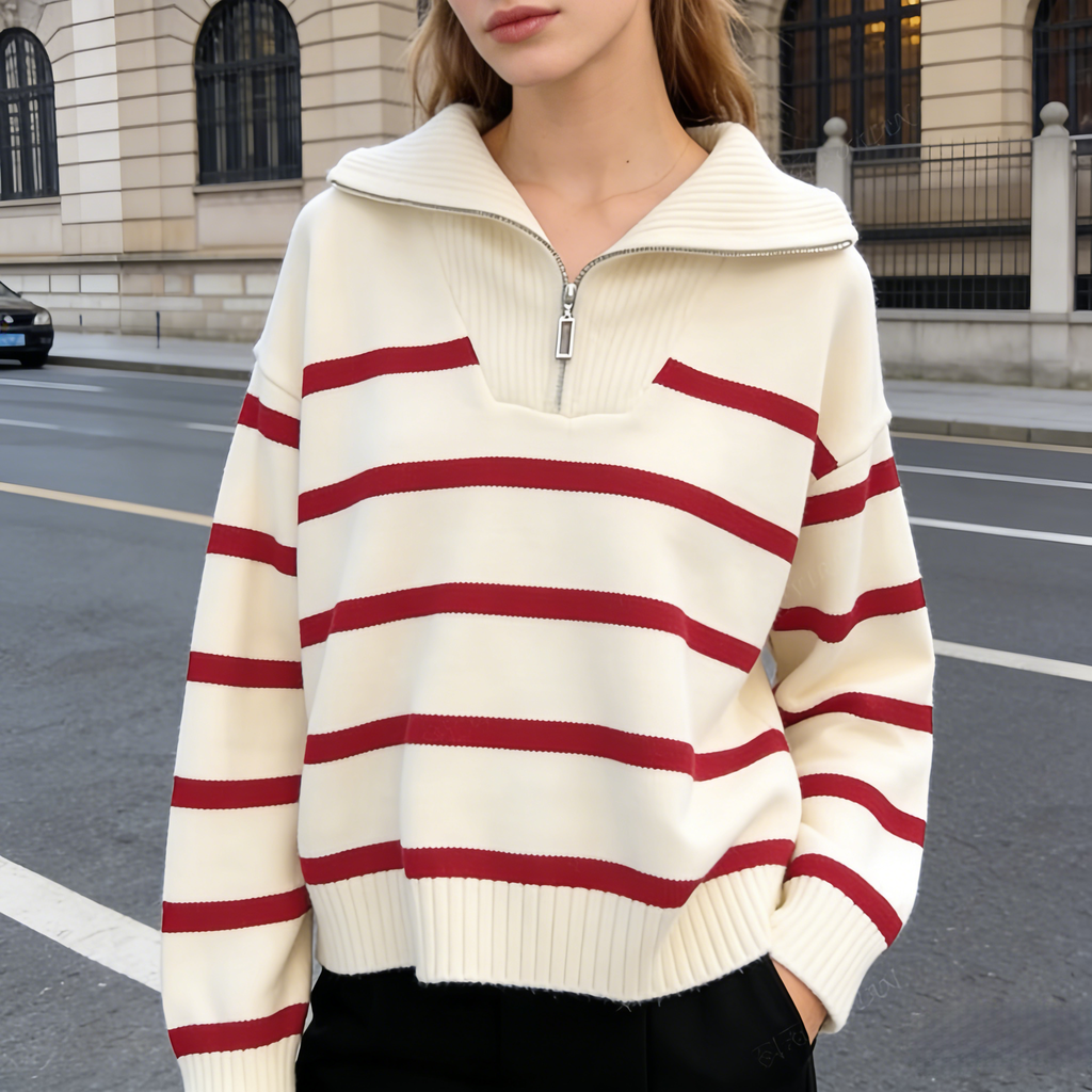 Half zip knit sweatshirt striped sweater