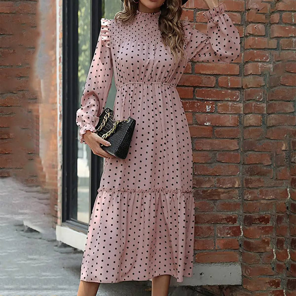 CWDMD0362_POLKA DOT LACED SHOULDER MAXI DRESS