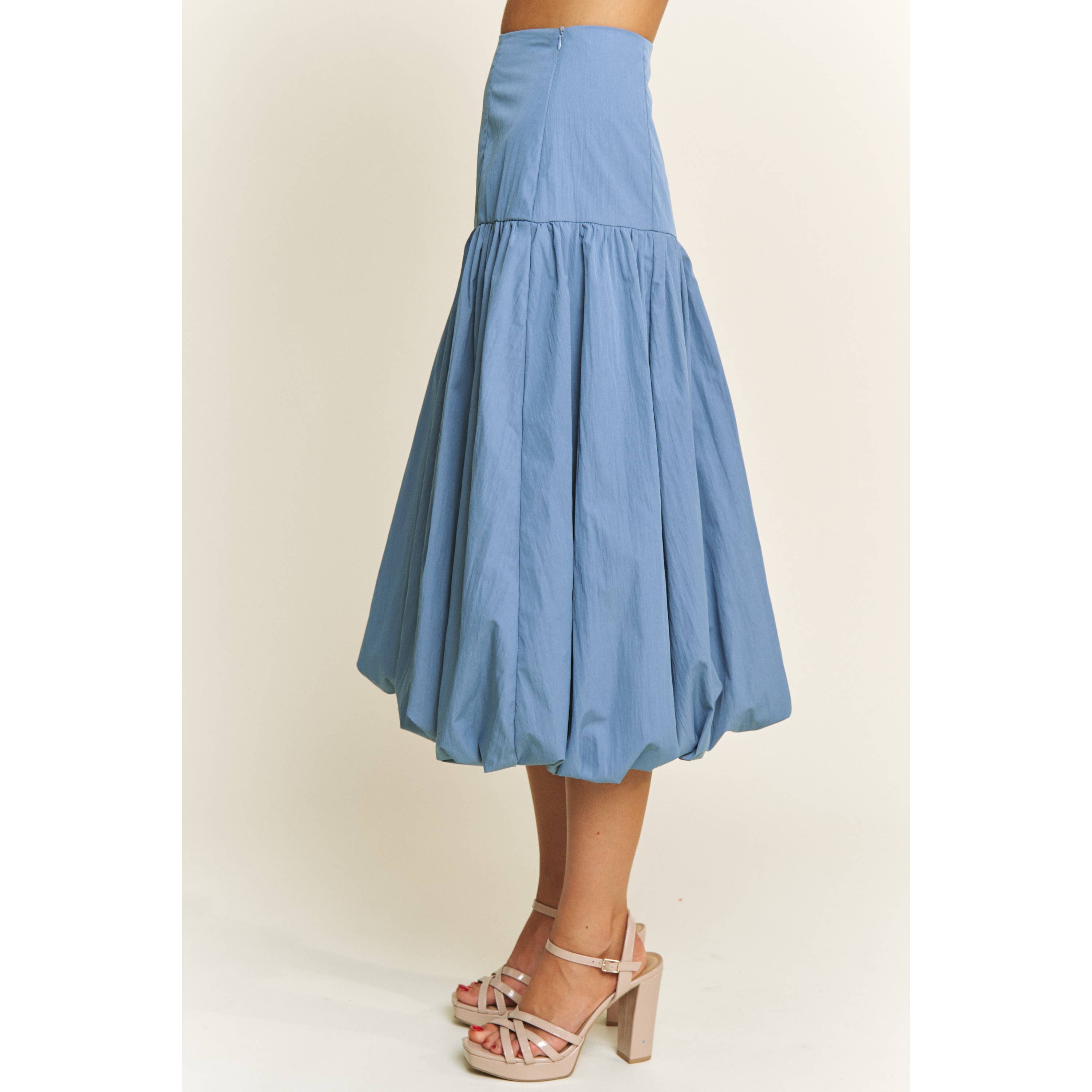 SOFT WOVEN SOLID BUBBLE BALLON MIDI SKIRT - Beige