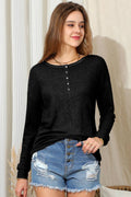 CWTTL1487_V-Neck Casual Long Sleeve Top