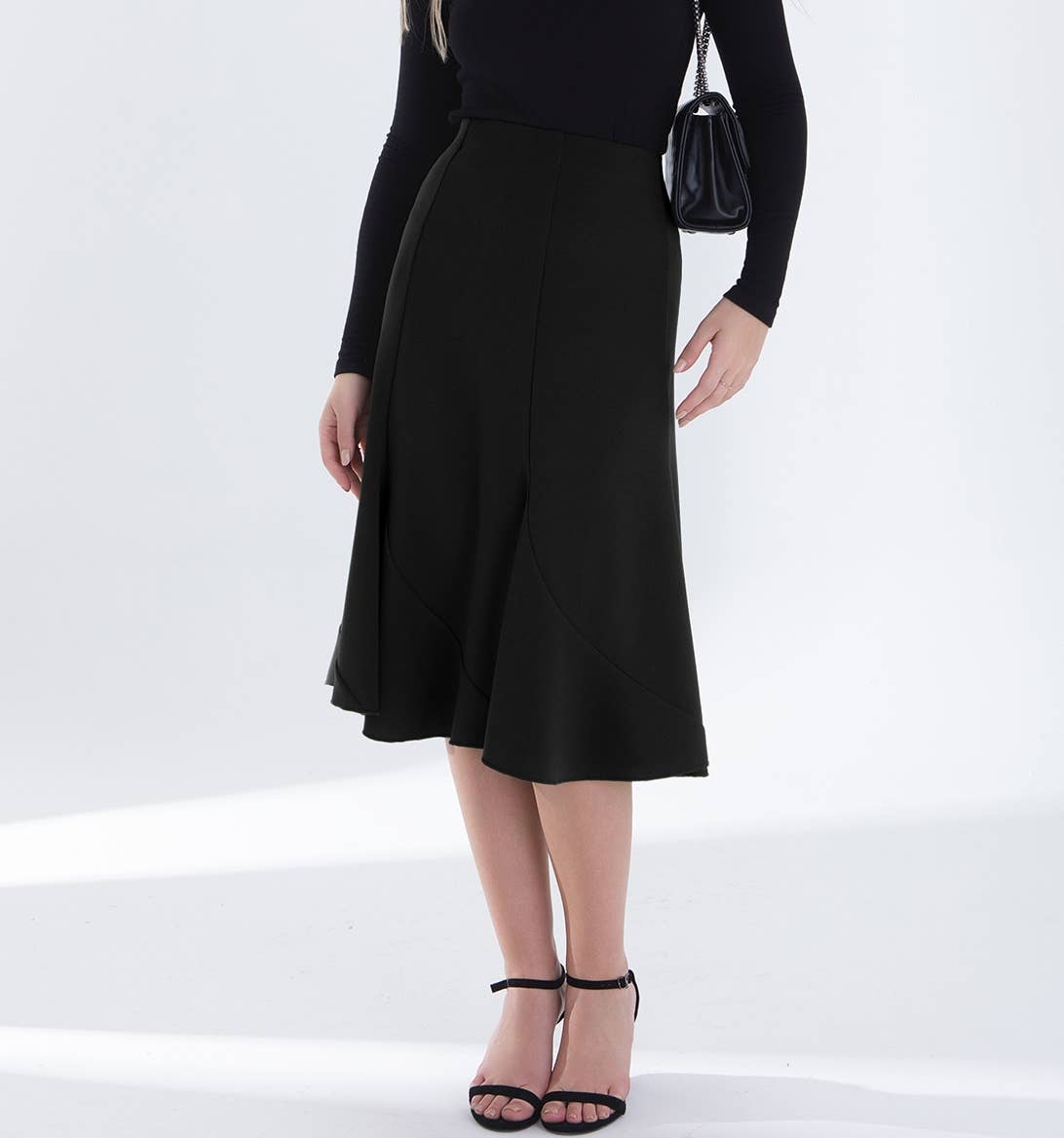 Elegant commuter office A-line midi fishtail hem skirt