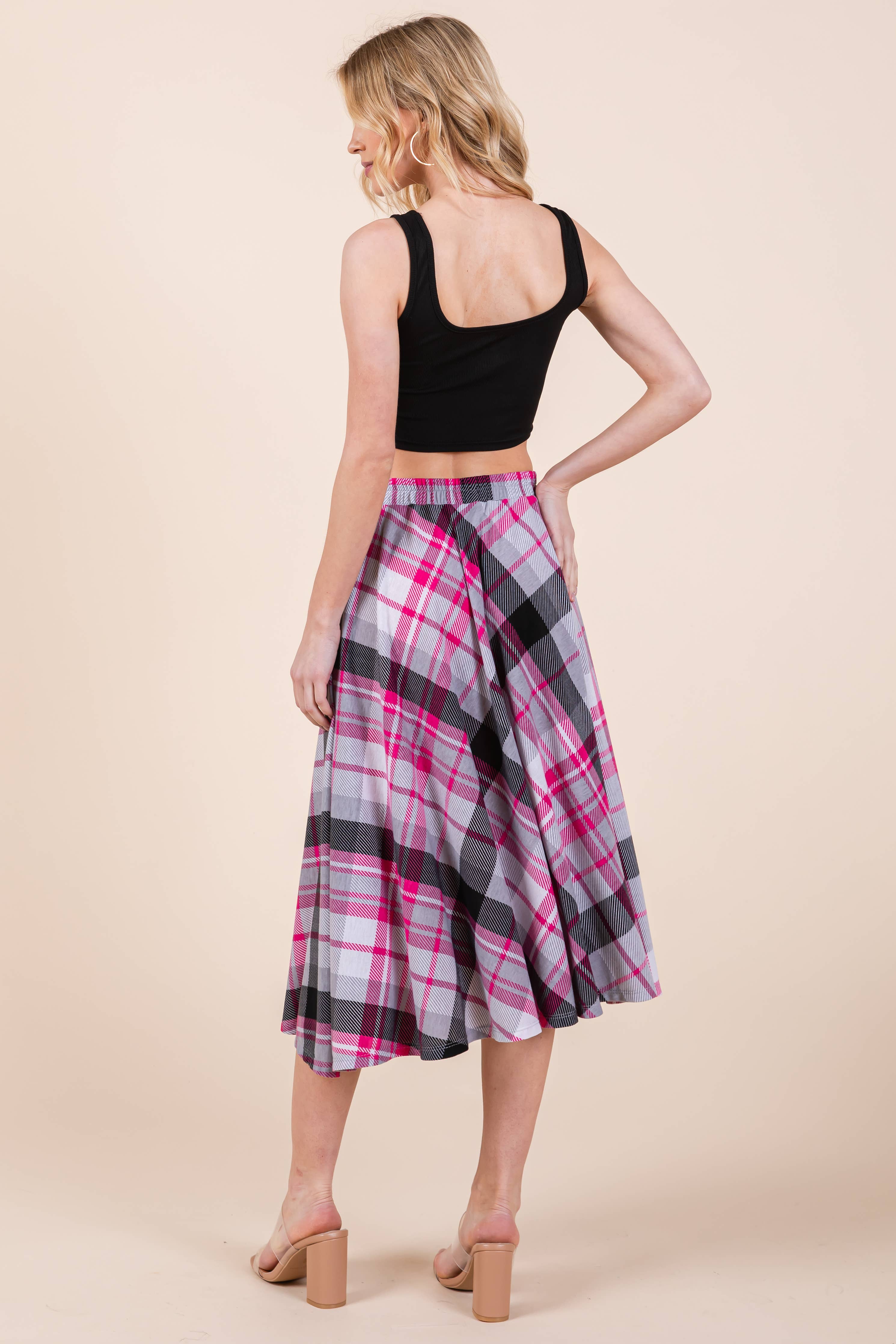 ETS-423AB Plaid T/R Span Midi Skirt