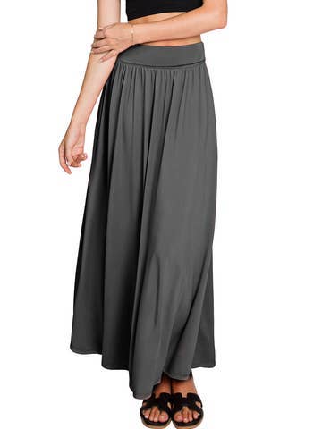High Waist Elastic Closure Gather Maxi Skirt