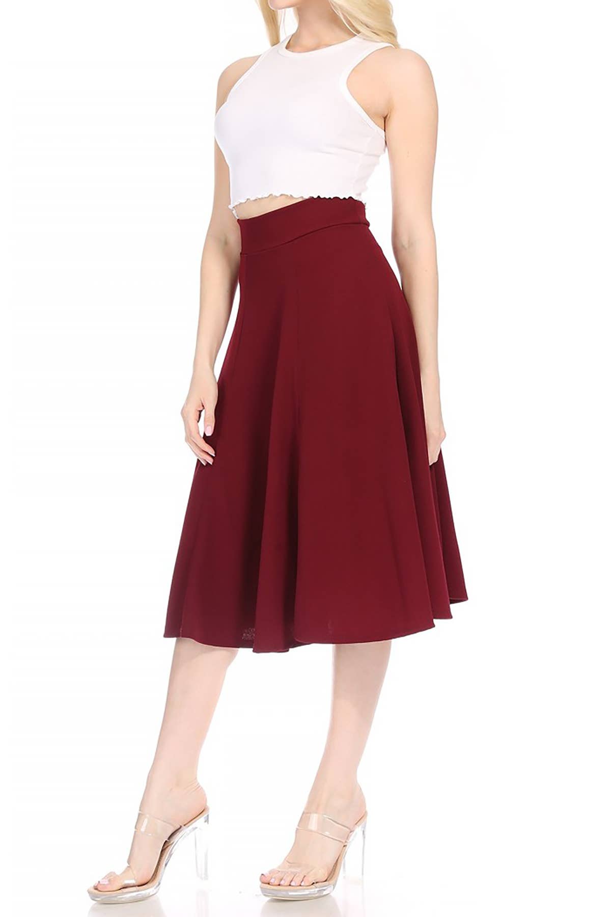 Women's Solid Flared Lightweight Long Midi A-line Skirt