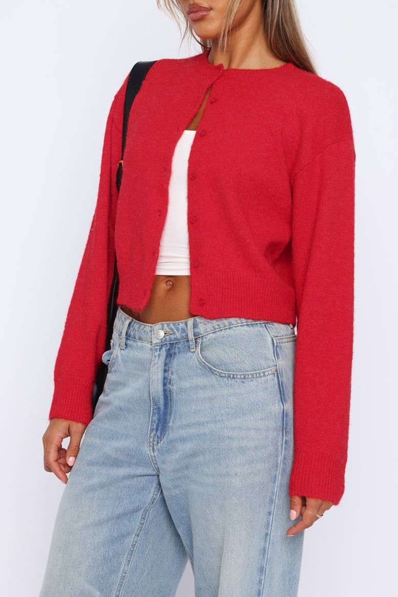 Plain R-neck button down knit cardigan