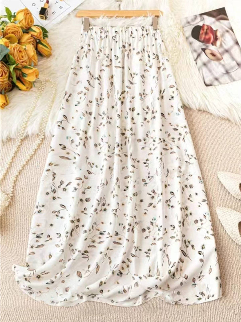 High Waist Slim Floral Maxi Skirt