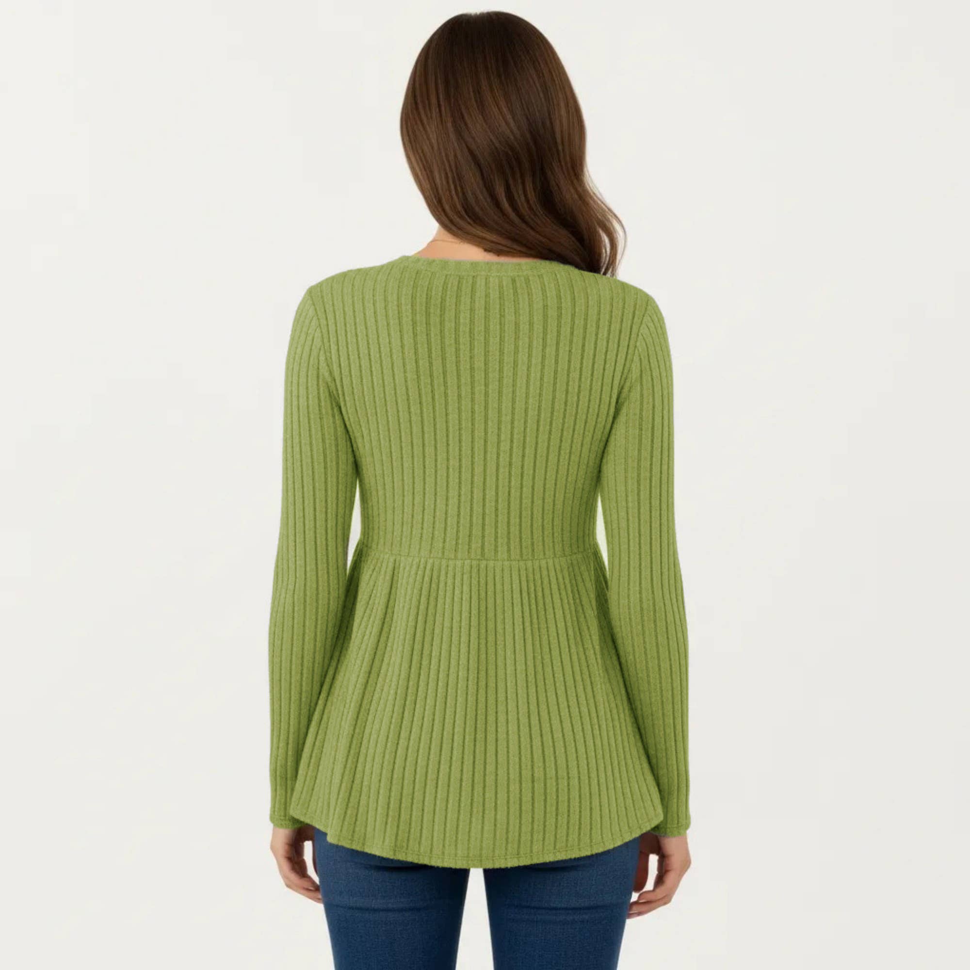 Maternity Long Sleeve Ribbed Knit Top with Crew Neck and Empire Waist
