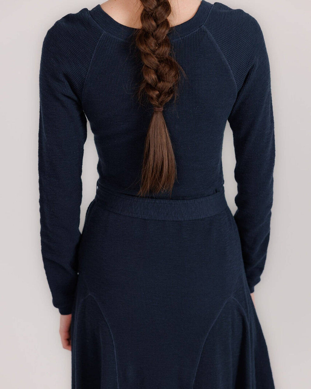 Destination Long Sleeve Midi Length Navy Knit Dress